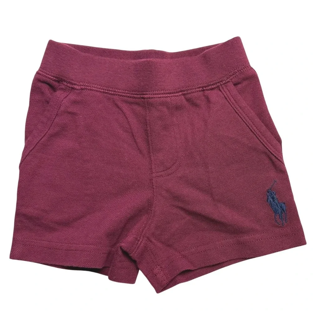 NWT Ralph Lauren Baby Boys Burgundy Red Mesh Cotton Polo Shorts 3M Navy Big Pony
